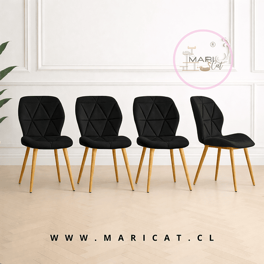 Pack 4 Silla Fiori Top de Felpa con Patas Metálicas wood Negra