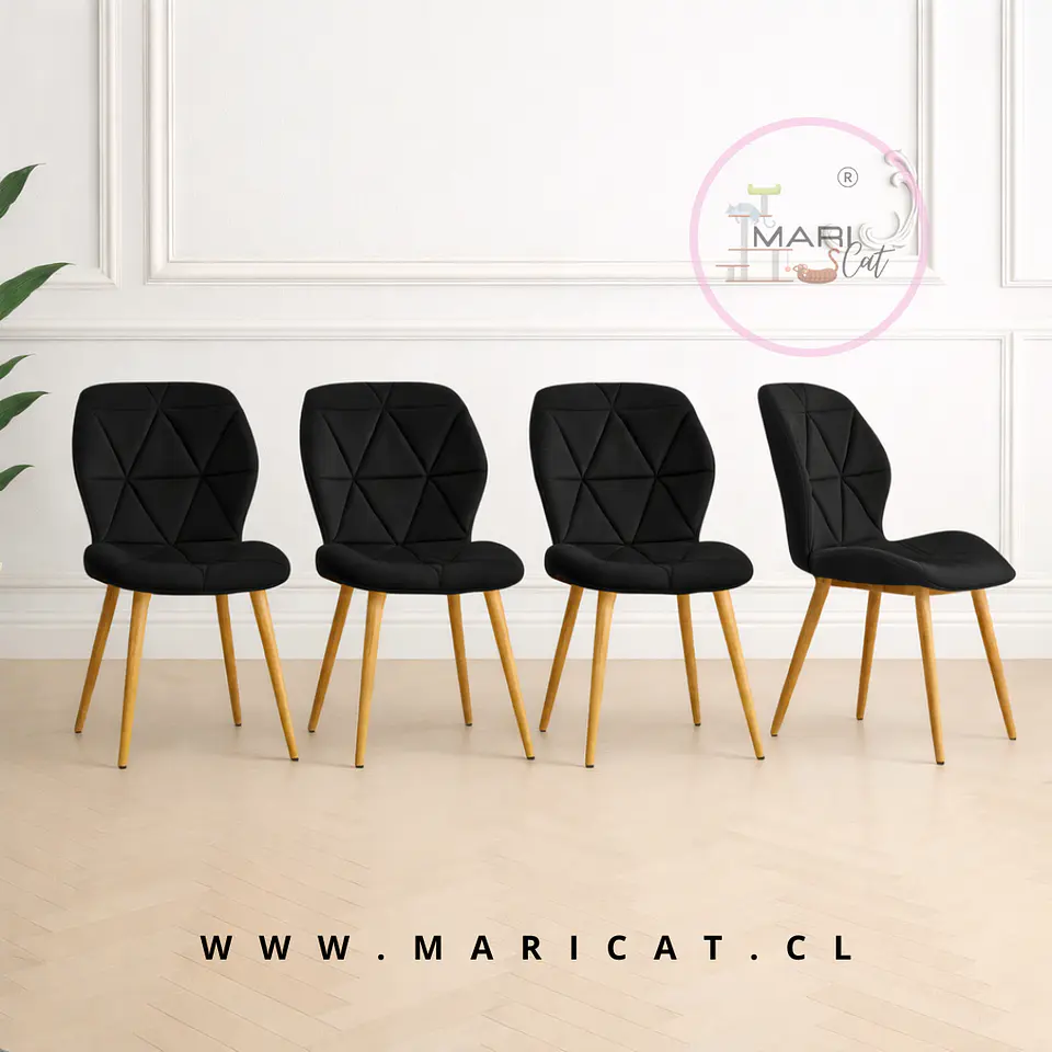Pack 4 Sillas Fiori Asiento de Felpa Negro con Patas Metálicas wood  1