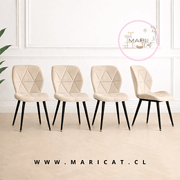 Pack 4 Silla Fiori Top de Felpa con Patas Metálicas Black -Beige