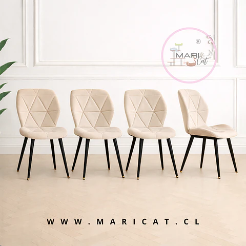 Pack 4 Sillas Fiori TAsiento de Felpa Beige con Patas Metálicas Black