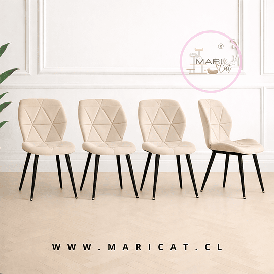 Pack 4 Silla Fiori Top de Felpa con Patas Metálicas Black -Beige