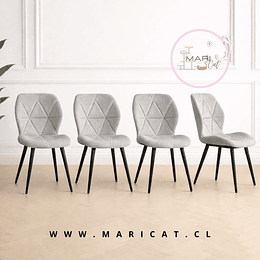 Pack 4 Silla Fiori Top de Felpa con Patas Metálicas Black- Gris 