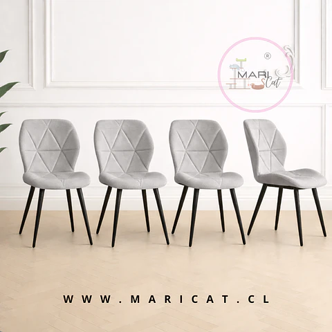 Pack 4 Sillas Fiori Asiento de Felpa Gris con Patas Metálicas Black
