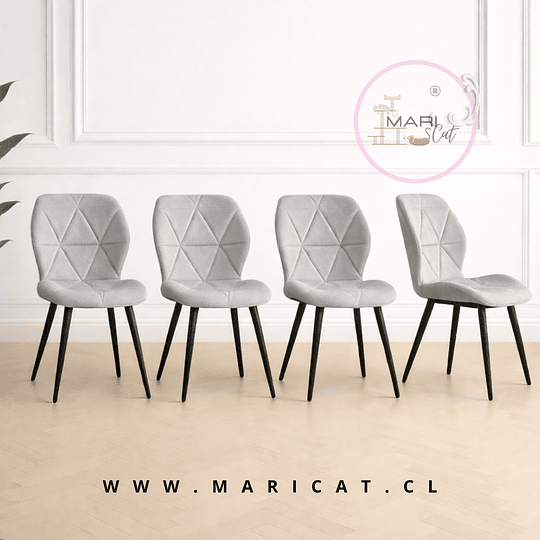 Pack 4 Silla Fiori Top de Felpa con Patas Metálicas Black- Gris 