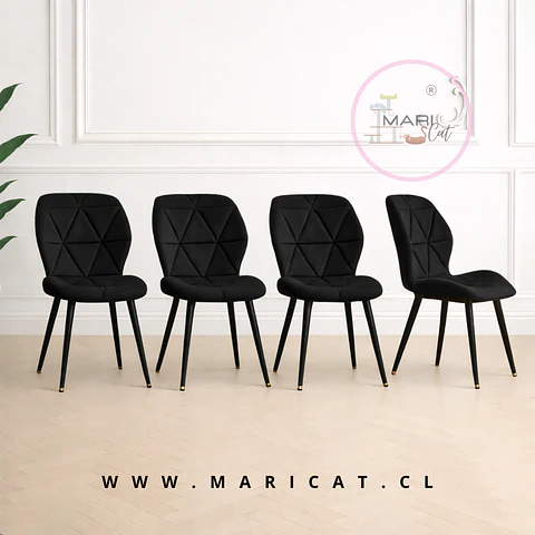 Pack 4 Sillas Fiori Asiento de Felpa Negra con Patas Metálicas Black
