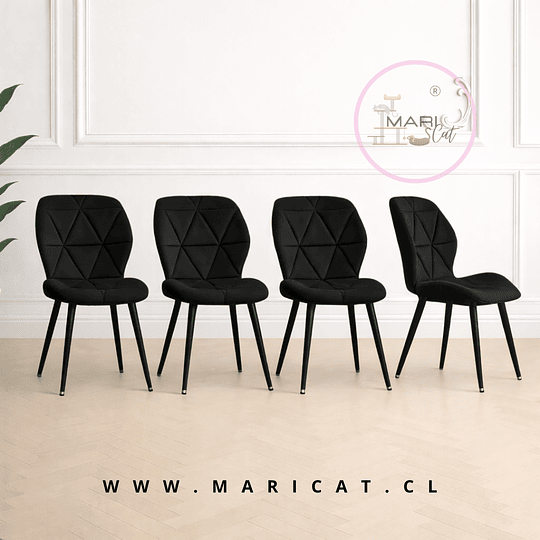 Pack 4 Silla Fiori Top de Felpa con Patas Metálicas Black - Negro 