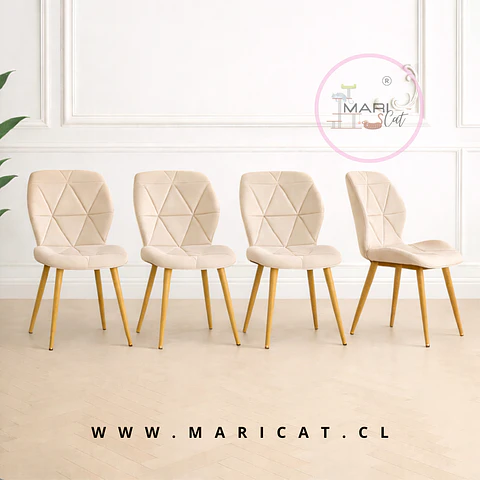 Pack 4 Sillas Fiori Felpa con Patas Metálicas Wood 