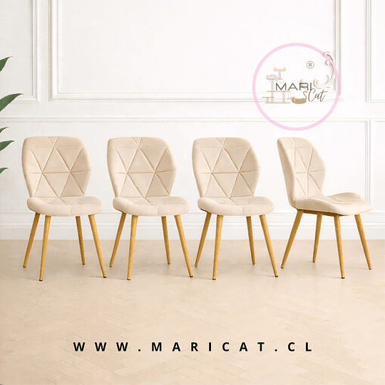 Pack 4 Silla Fiori Top de Felpa con Patas Metálicas wood Beige