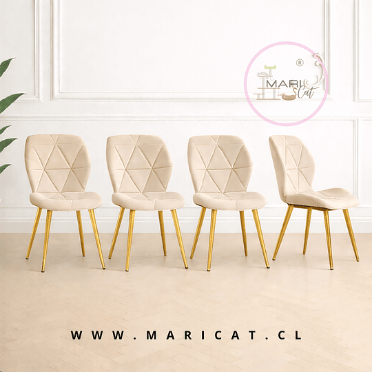Silla Fiori Top de Felpa con Patas Metálicas Doradas Gold Beige