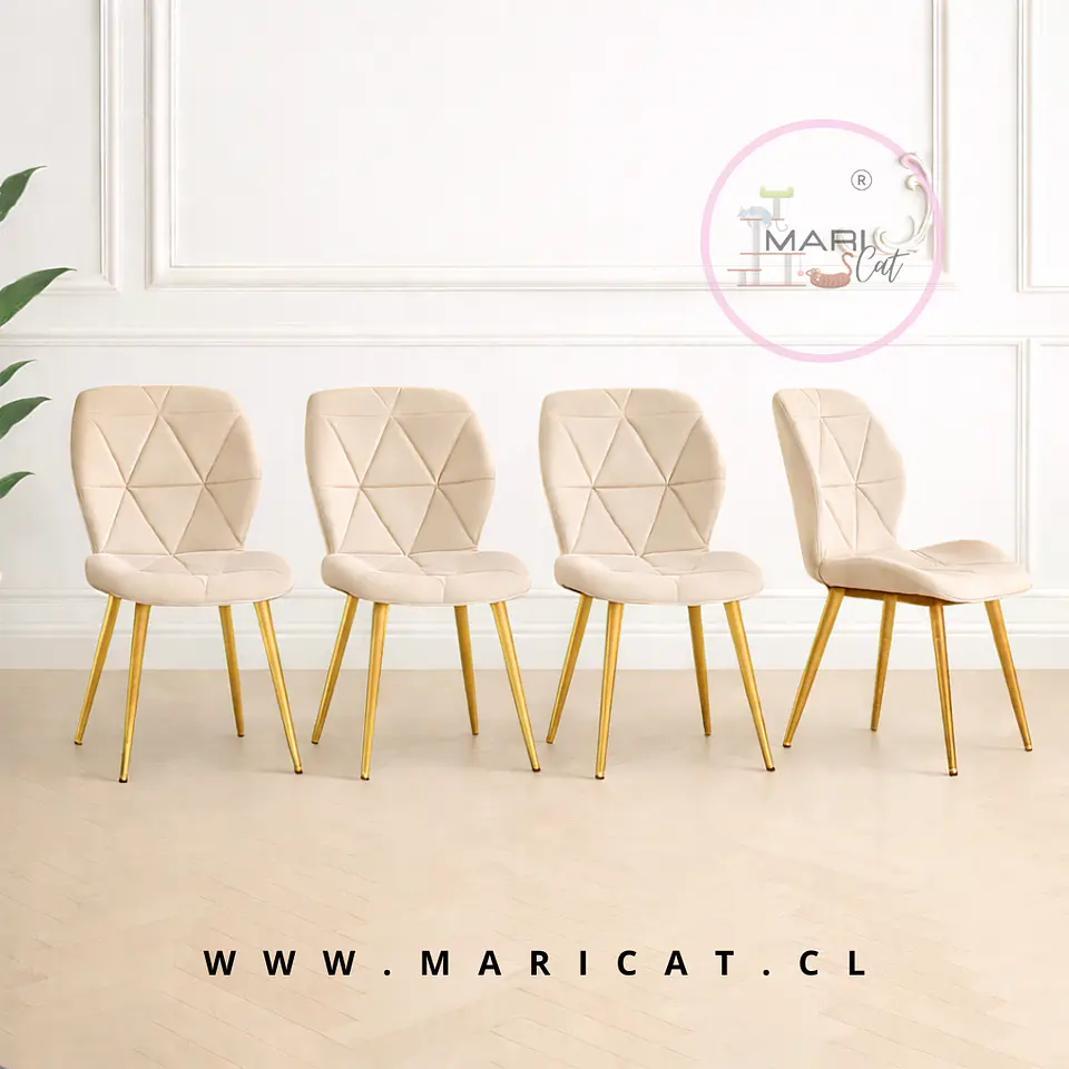 Silla Fiori Asiento de Felpa Beige con Patas Metálicas Doradas Gold 1
