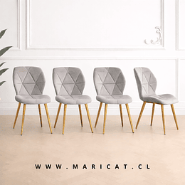 Silla Fiori Top de Felpa con Patas Metálicas Doradas Gold Gris