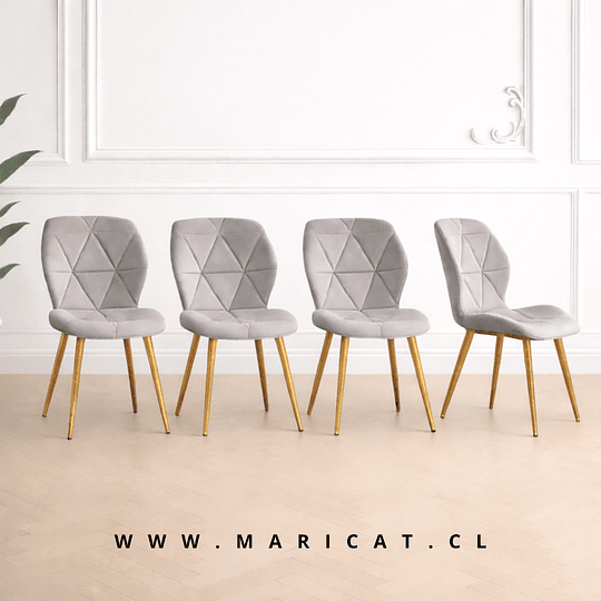 Silla Fiori Top de Felpa con Patas Metálicas Doradas Gold Gris