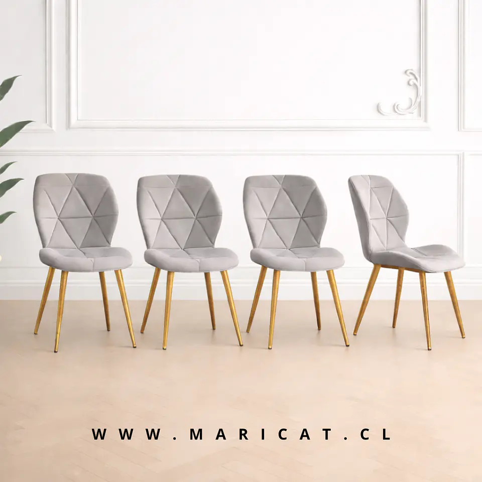Silla Fiori Asiento de Felpa Gris con Patas Metálicas Doradas gold 1