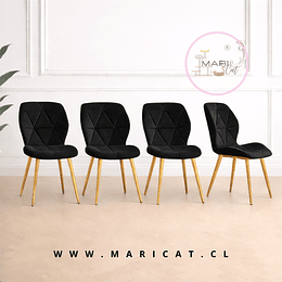 Silla Fiori Top de Felpa con Patas Metálicas Doradas Gold Negro