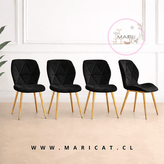 Silla Fiori Top de Felpa con Patas Metálicas Doradas Gold Negro