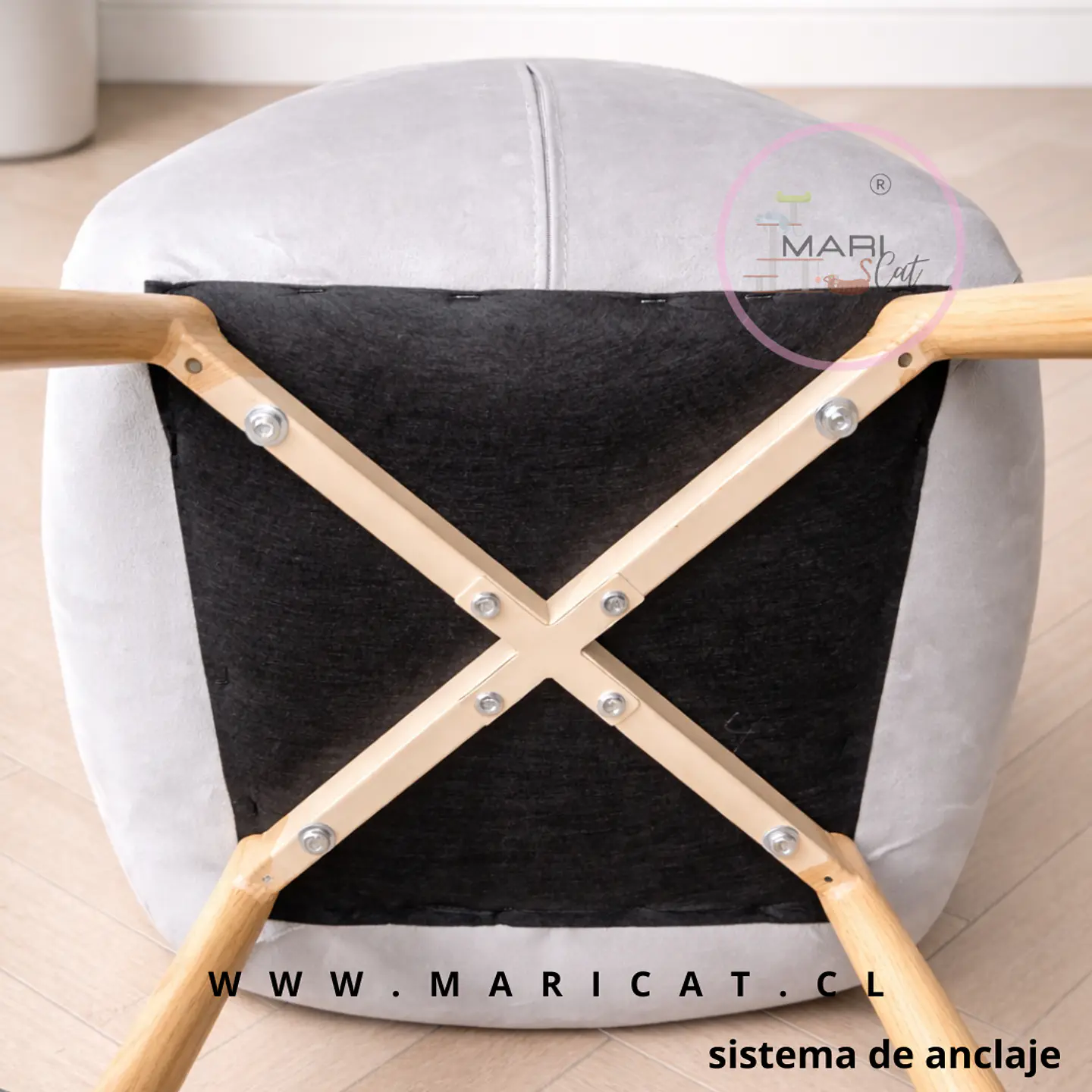 Pack 4 Sillas Fiori Asiento de Felpa Gris con Patas Metálicas Wood  3