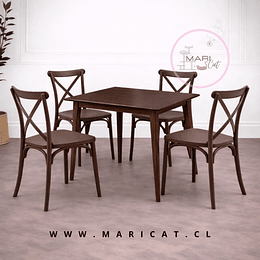 Mesa Vema Madera Walnut  + Sillas Danubio Crossback de Polipropileno Terraza