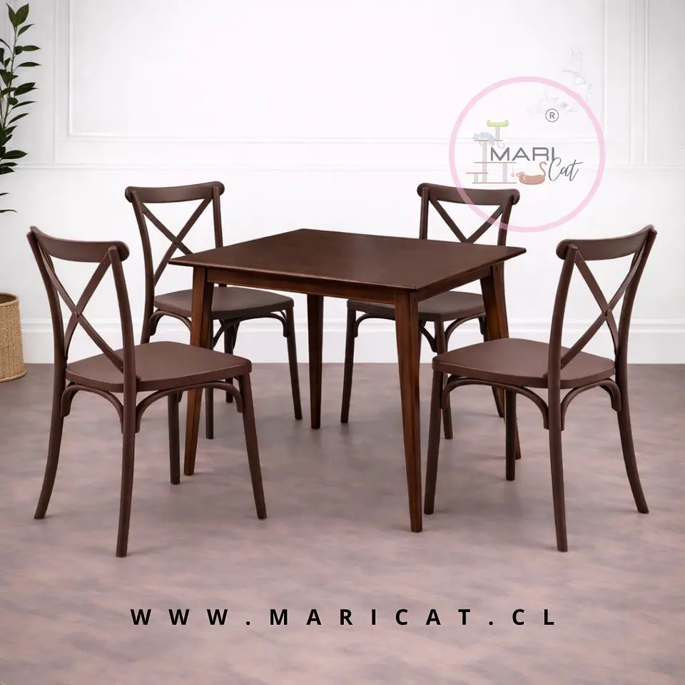 Comedor Cuadrado Mesa Vema de Madera 60cm + 4 Sillas Danubio Crossback  1