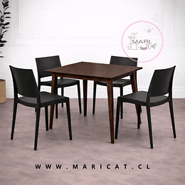 Mesa Vema Madera Walnut + 4 Silla Specto Niza de Polipropileno para Terraza