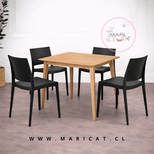 Mesa Vema Madera Natural + 4 Silla Specto Niza de Polipropileno para Terraza