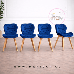 Silla Mariposa de Velvet con Base de Madera de Haya Azul