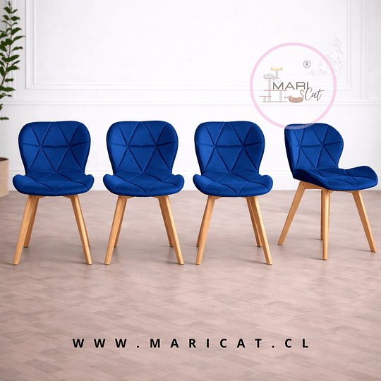 Silla Mariposa de Velvet con Base de Madera de Haya Azul