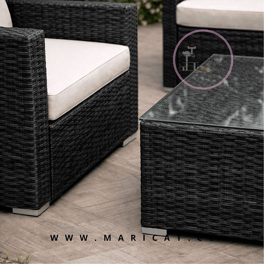 Juego de Terraza Black Pro – Set Modular con Mesa y Puff