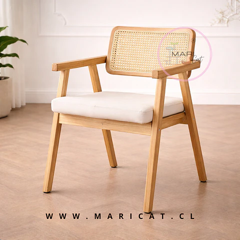 Silla Chandigarh de Madera rattan natural con Cojin Pro- living recepcion lectura
