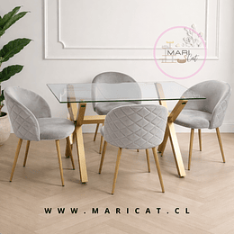 Mesa Rectangular Chile Crossback Madrid + Silla Tokio Velvet Wood Gris