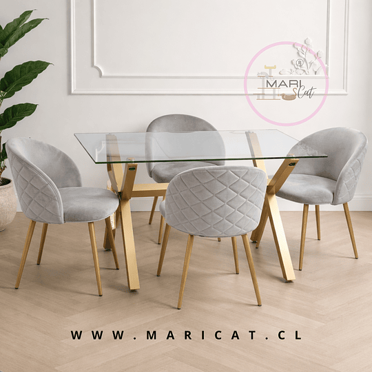 Mesa Rectangular Chile Crossback Madrid + Silla Tokio Velvet Wood Gris