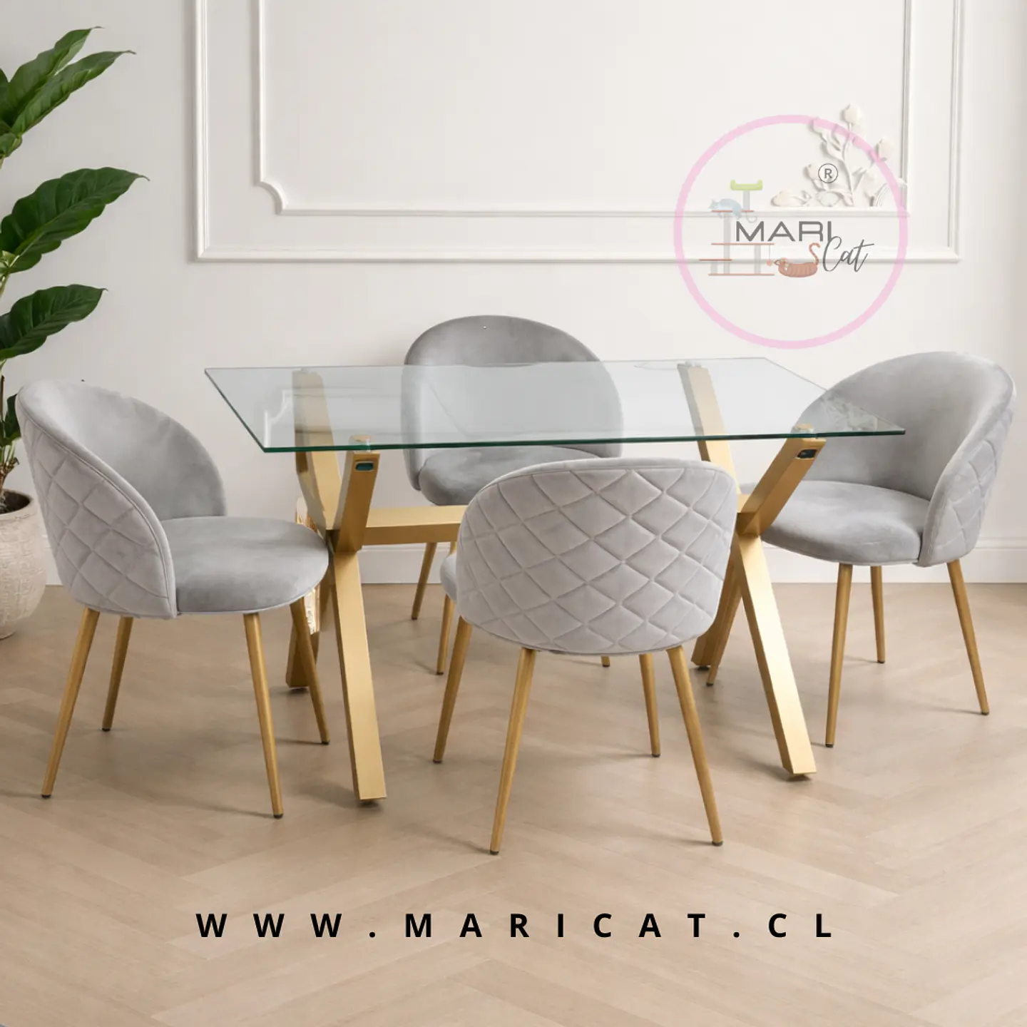 Comedor Rectangular Vidrio 4 Sillas Crossback – Mesa 130x80cm 1