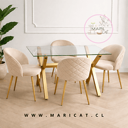 Mesa Rectangular Chile Crossback Madrid + Silla Tokio Velvet Wood Beige