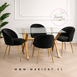 Mesa Rectangular Chile Crossback Madrid + Silla Tokio Velvet Wood Negro