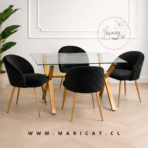 Comedor Rectangular Vidrio 4 Sillas Crossback – Mesa 130x80cm