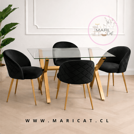 Mesa Rectangular Chile Crossback Madrid + Silla Tokio Velvet Wood Negro