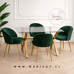 Mesa Rectangular Chile Crossback Madrid + Silla Tokio Velvet Wood Verde 
