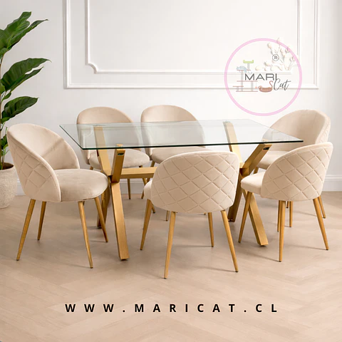 Comedor Rectangular Vidrio 6 Sillas Crossback – Mesa 130x80cm