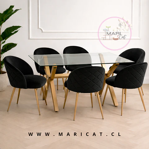 Comedor Rectangular Vidrio 6 Sillas Crossback – Mesa 130x80cm