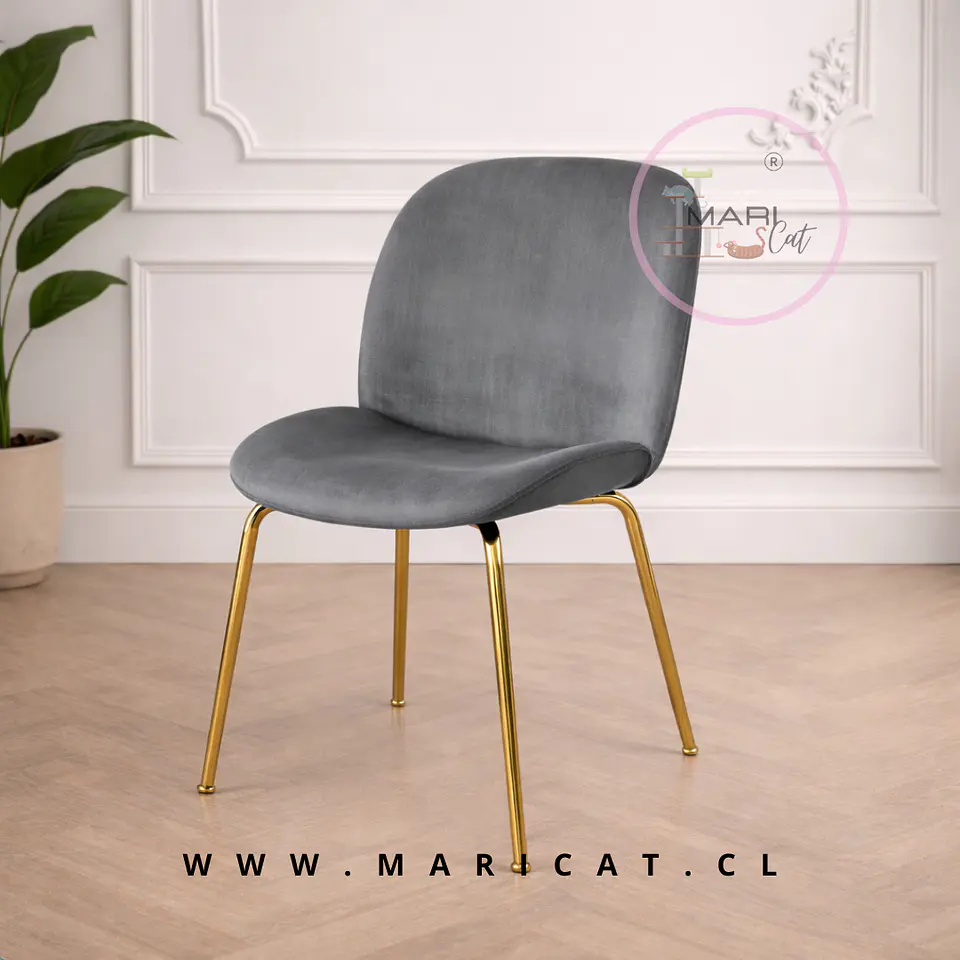 Silla Paris Velvet Gris con Patas Metálicas Doradas 1