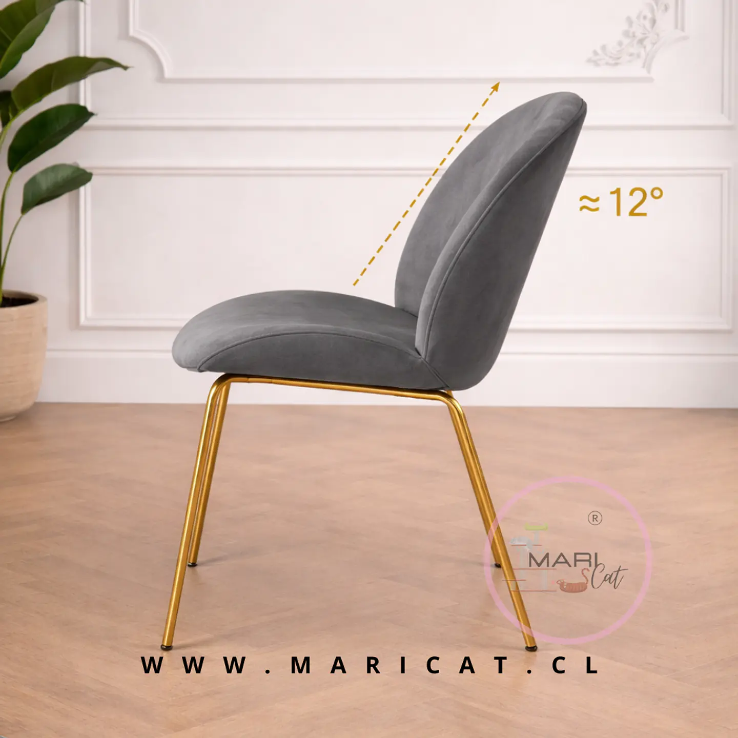 Silla Paris Velvet Gris con Patas Metálicas Doradas 2