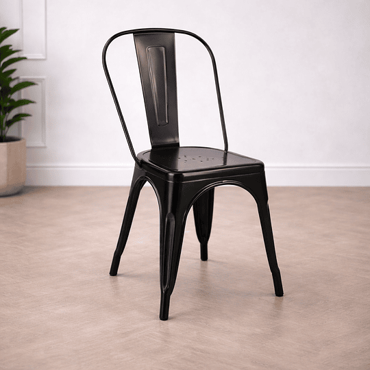 Silla Tolix de Metal Apilable con Estructura de Acero Negro