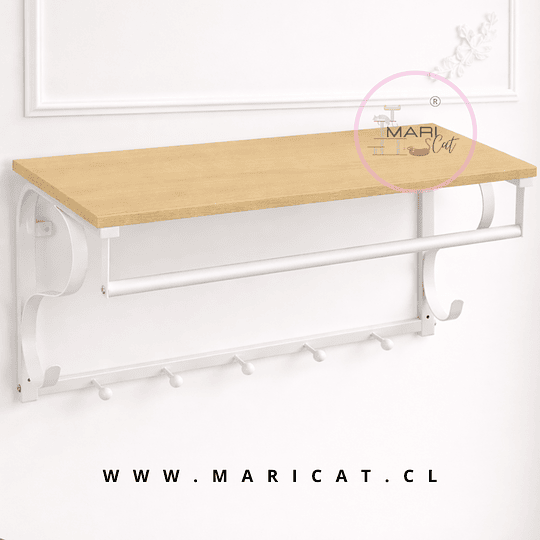 Repisa Perchero Vasaro de Pared con Barra y 5 Ganchos – Estante Industrial MDF y Metal