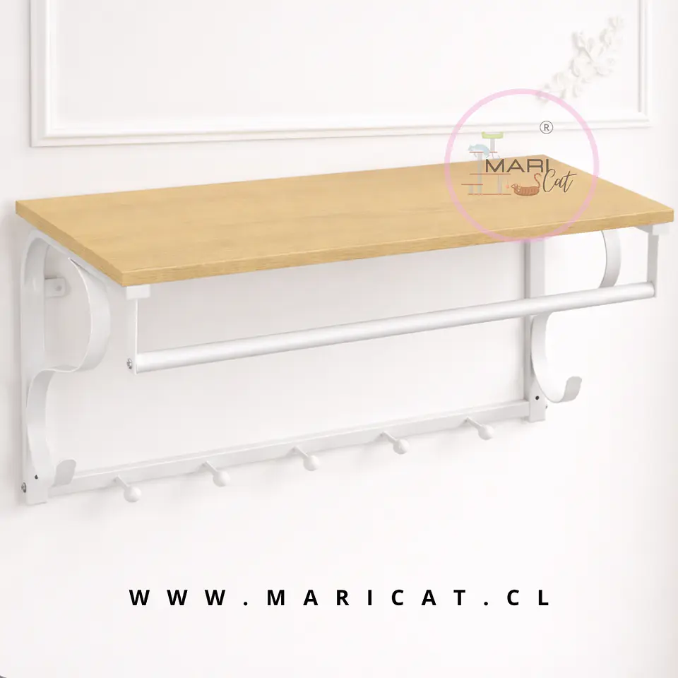 Repisa Perchero Vasaro de Pared con Barra y 5 Ganchos – Estante Industrial MDF y Metal 1
