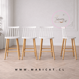 Pack de 4 Taburete Piso de Bar Reims Windsor Polipropileno con Patas Metálicas Efecto Madera – Altura 64 cm Blanco