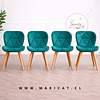 Pack de 4 Silla Mariposa de Velvet con Base de Madera de Haya Verde esmeralda azulado
