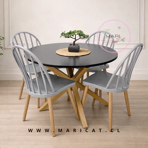 Comedor Redondo MDF 4 Sillas Windsor – Mesa 100cm