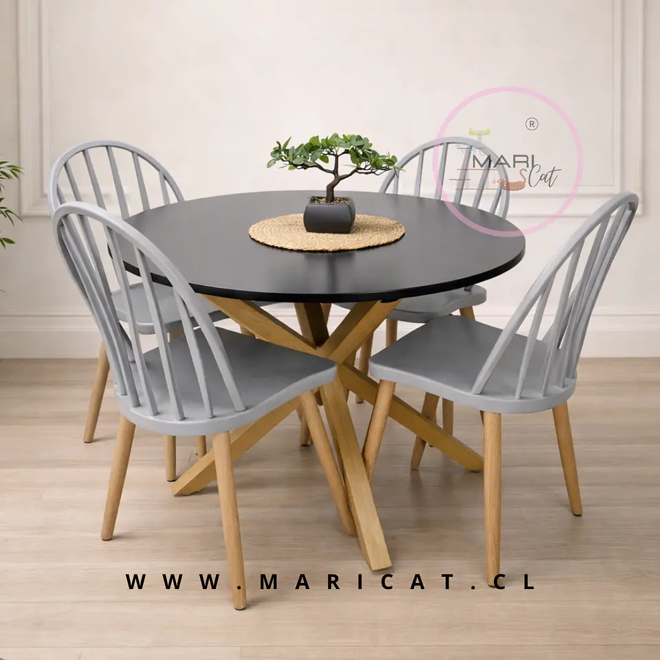 Comedor Redondo Mesa Warwick MDF 100cm + 4 Sillas Windsor 1