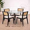 Comedor Mesa Lyon Redondo de Vidrio Black + 4 Sillas Verona Madera Ratán Negra