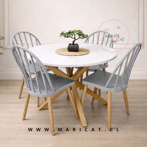 Comedor Redondo Mesa Warwick MDF 100cm + 4 Sillas Windsor