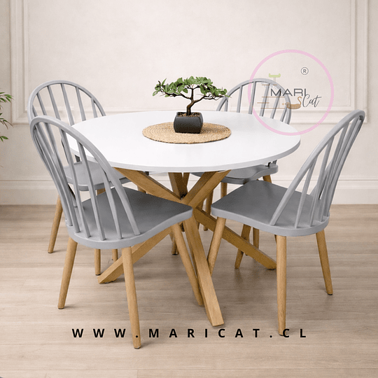 Comedor Mesa Warwick Redonda MDF 100 cm + Sillas Dublín Windsor Gris